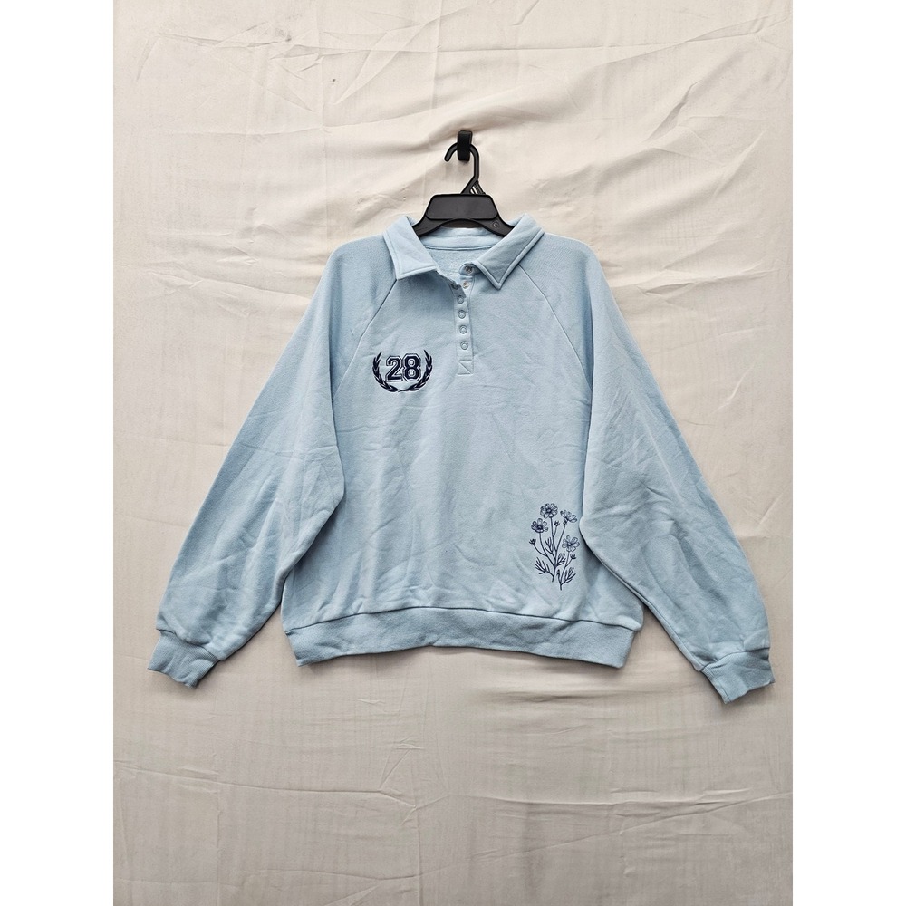 Zoe + Liv Womens Pullover Sweatshirt Blue Cotton Blend Casual Size Large